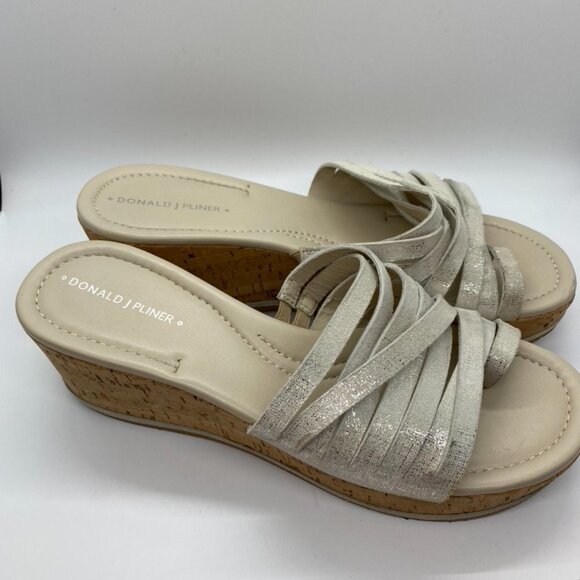 NIB Donald Pliner Silver leather platform Sz 8.5 - Picture 1 of 7